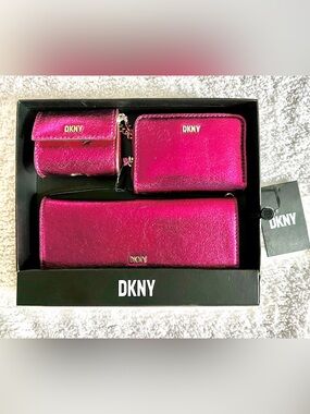 DKNY Metallic Pink Lumen 3 Piece Wallet Set